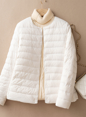 日系试衣间90白鸭绒轻薄羽绒服女内胆圆领内搭外穿长袖薄款小个子