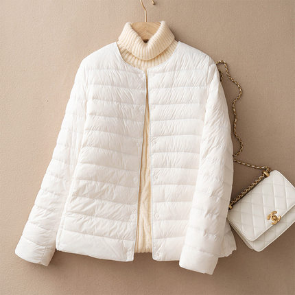 日系试衣间90白鸭绒轻薄羽绒服女内胆圆领内搭外穿长袖薄款小个子