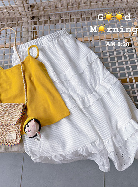 韩版高腰百搭白色蕾丝蛋糕裙女中长款a字裙显瘦半身裙春夏设计感