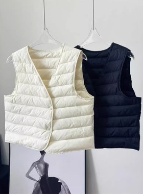 90白鹅绒高品质V领轻薄羽绒马甲保暖羽绒背心内穿百搭内胆女白色