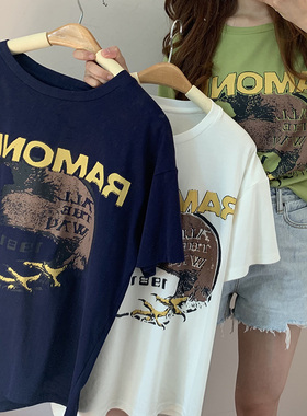 1981老鹰T恤女纯棉小众设计感印花短袖宽松外穿内搭上衣新款ins潮