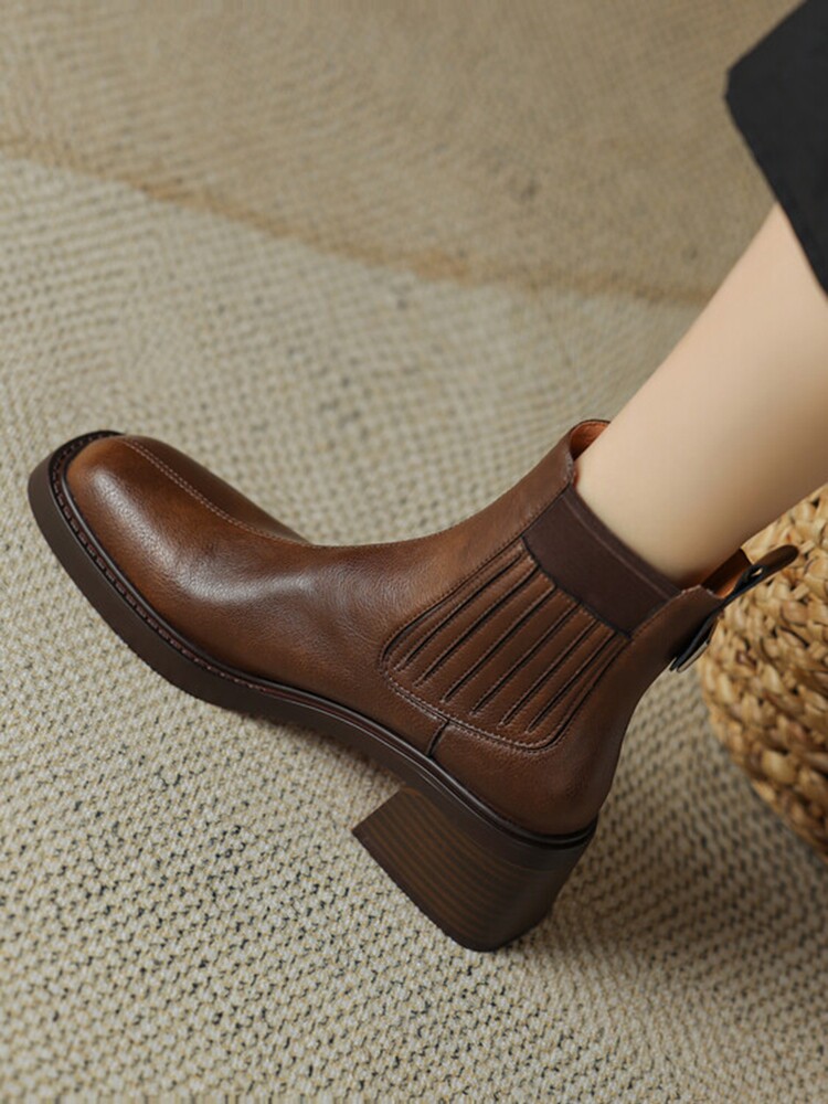 BLOCK HEEL BOOTIE WOMENS WINTER 2024 NEW COMFORTABLE SLIM STRETCH BOOTS SQUARE TOE FRENCH ANKLE BOOTS HIGH HEELS CHELSEA BOOTS