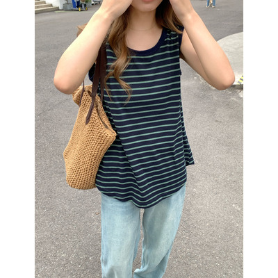 夏季韩系休闲百搭条纹小背心柔软亲肤百搭经典款撞色条纹背心外穿