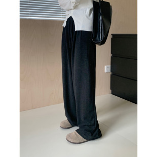 拖地阔腿裤 百搭舒适松紧腰休闲直筒裤 超显瘦秋季 慵懒四色绵绵裤