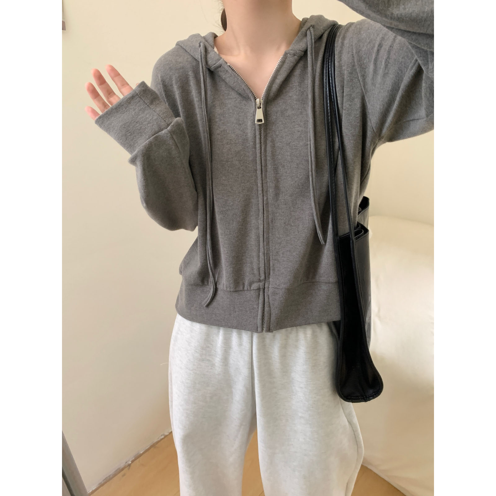 美式休闲小短款宽松卫衣外套