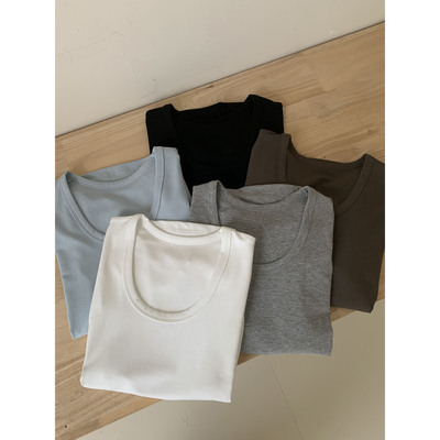 小蛮腰收褶短袖t恤 2025夏季超显瘦U领简约纯色休闲t恤衫上衣女