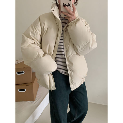 韩系简约立领90白鸭绒羽绒服