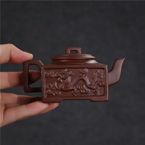 茶壶紫砂壶朱泥小号壶龙凤博古