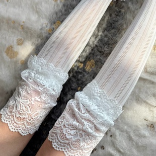 不可思一间夏季 蕾丝花边过膝超薄棉镂空凉爽配靴子JK堆堆袜小腿袜