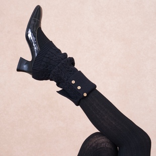 不可思一间秋冬保暖复古日系纽扣立体麻花翻边短款堆堆袜套腿套女