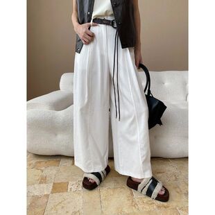 送腰带 SN7994 天丝棉高智通勤压褶设计宽松直筒阔腿休闲裤