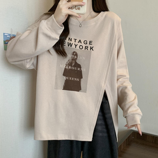 孕妇上衣春秋装中长款不显怀孕后期遮肚子打底衫春季时尚时髦卫衣