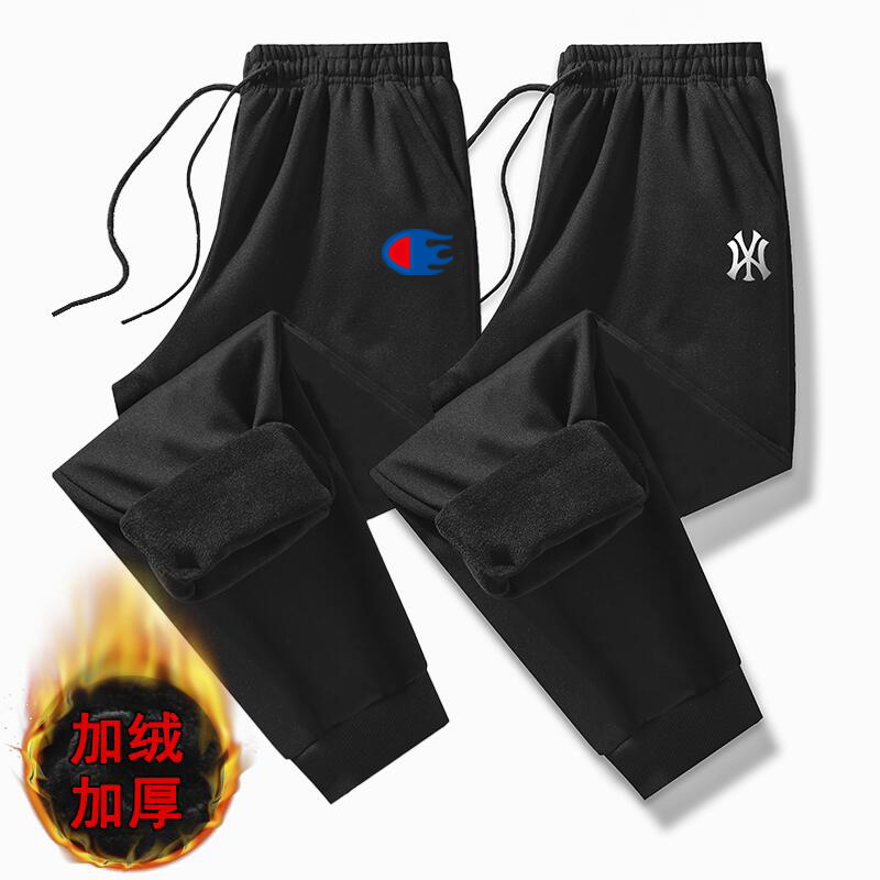水貂绒冬季加绒加厚休闲裤男款加肥加大码束脚运动裤纯棉男裤HHH