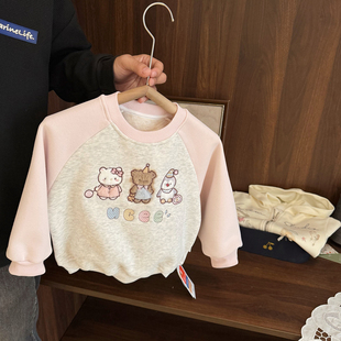 女宝宝德绒打底衫上衣女童秋冬装新款女婴儿加厚蚕丝羊毛加绒卫衣