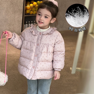 女宝宝洋气小碎花羽绒服女童冬装白鸭绒女婴儿轻羽绒外套短款