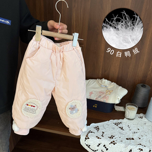 女婴儿轻薄加厚保暖羽绒裤 女宝宝高端白鸭绒滑雪裤 子外穿女童冬款