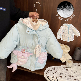 女宝宝重工加厚抗寒公主羽绒服女童冬装女婴儿90白鸭绒外套两面穿