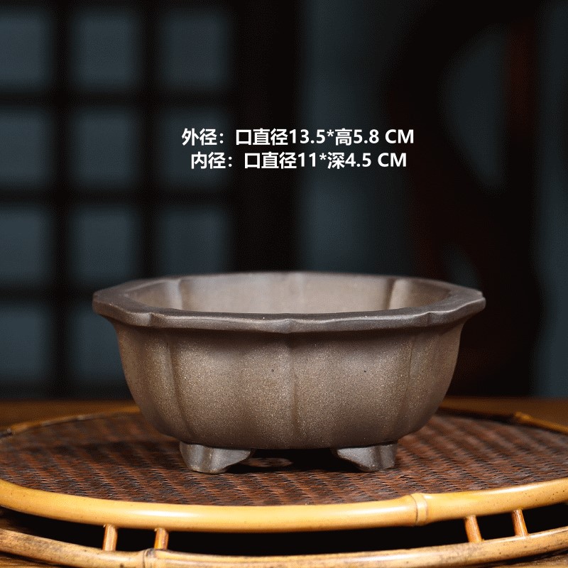 清倉(cāng)甩賣 仿古精致小盆紫砂花盆 菖蒲 松柏 輪花形 宜興出口手工