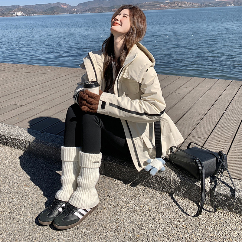 杨幂同款鹅绒冲锋衣羽绒服女短款2024冬季新款收腰超显瘦工装外套,女装羽绒服,浙宝220