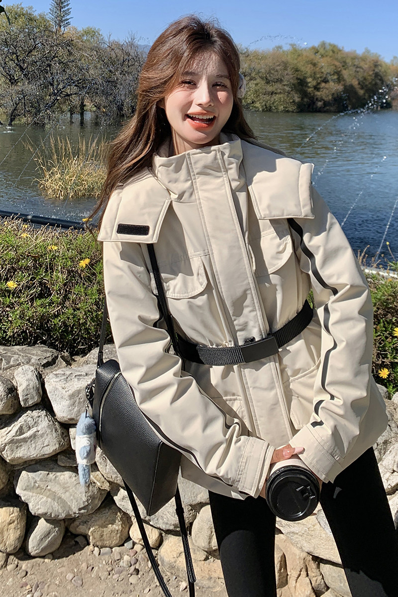 杨幂同款鹅绒冲锋衣羽绒服女短款2024冬季新款收腰超显瘦工装外套,女装羽绒服,浙宝220