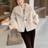 韩版气质加厚仿水貂绒外套女2025年冬季新款显瘦保暖皮毛一体棉服，女装短外套，浙宝220