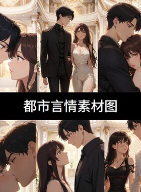 动漫情侣互动素材包小说推文拥抱接吻图生视频材料包竖屏都市霸总