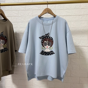 T恤大码 上衣 圆领短袖 若灵儿宽松休闲遮肉显瘦卡通女孩女装