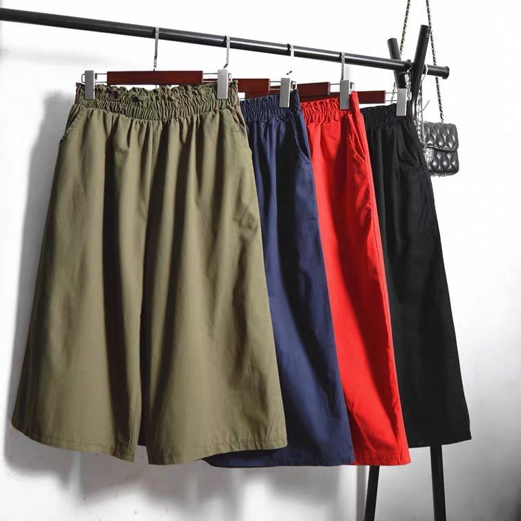 韩版大码洗水棉休闲裤松紧腰阔