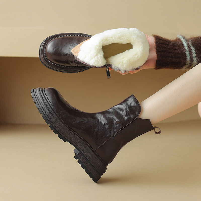 羊羔毛雪地靴松糕底大棉鞋