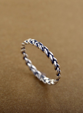 丽晶纯银戒指复古麻花包邮正品