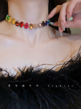 重工彩色镶钻欧美夸张大气锁骨链