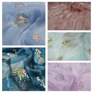 绮罗/唐风团花/月桂/飞鸟紫藤/绣花纯色幻彩纱原创汉服布面料