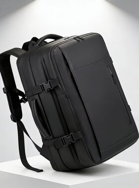 商务风双肩包男大容量多功能旅行抽真空压缩包出差电脑黑色背包袋