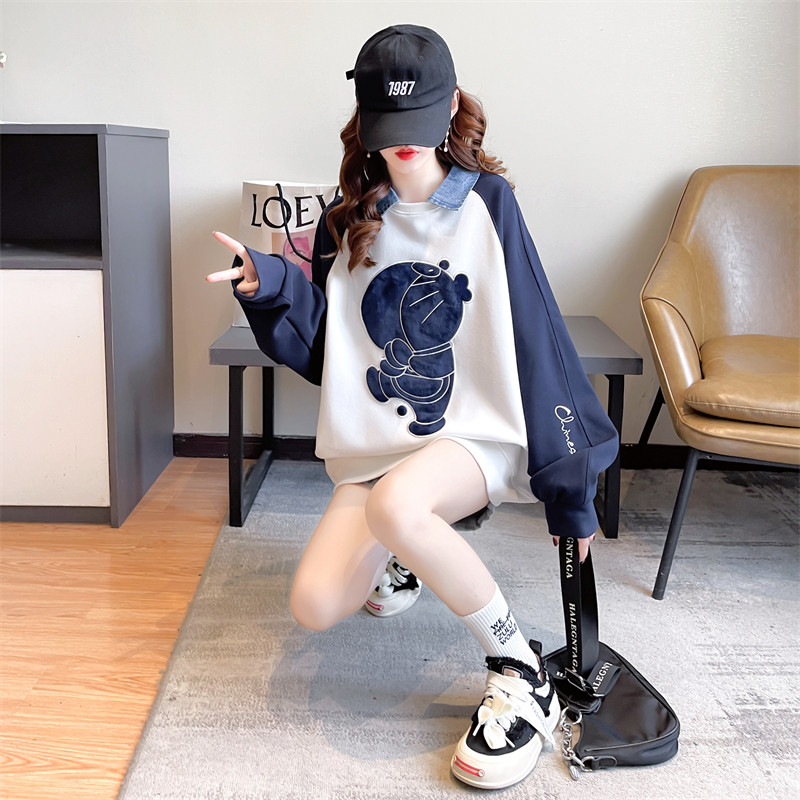 임부복 스웨트셔츠 봄 가을 의류 임신복 페이크 투피스 루즈 폴로 셔츠 임부복 가을 겨울