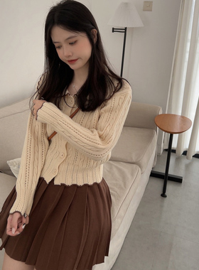 MYWAY 咖色百褶裙学院风高校高腰显瘦百搭短裙纯色针织a字半身裙