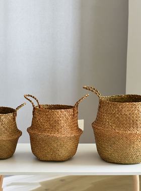 北欧花盆ins大号轻奢花篮编织天堂鸟龟背竹专用花盆特大藤编花盆