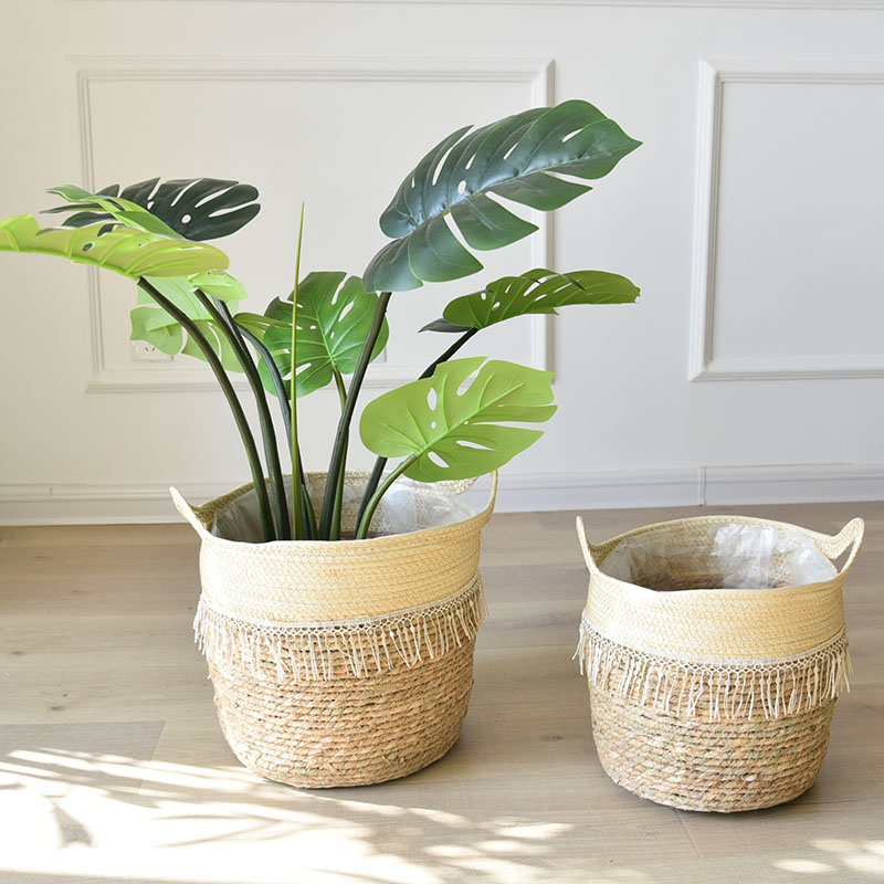 琴叶榕花篮藤北欧草编花盆龟背竹专用编织大号盆景盆盆栽