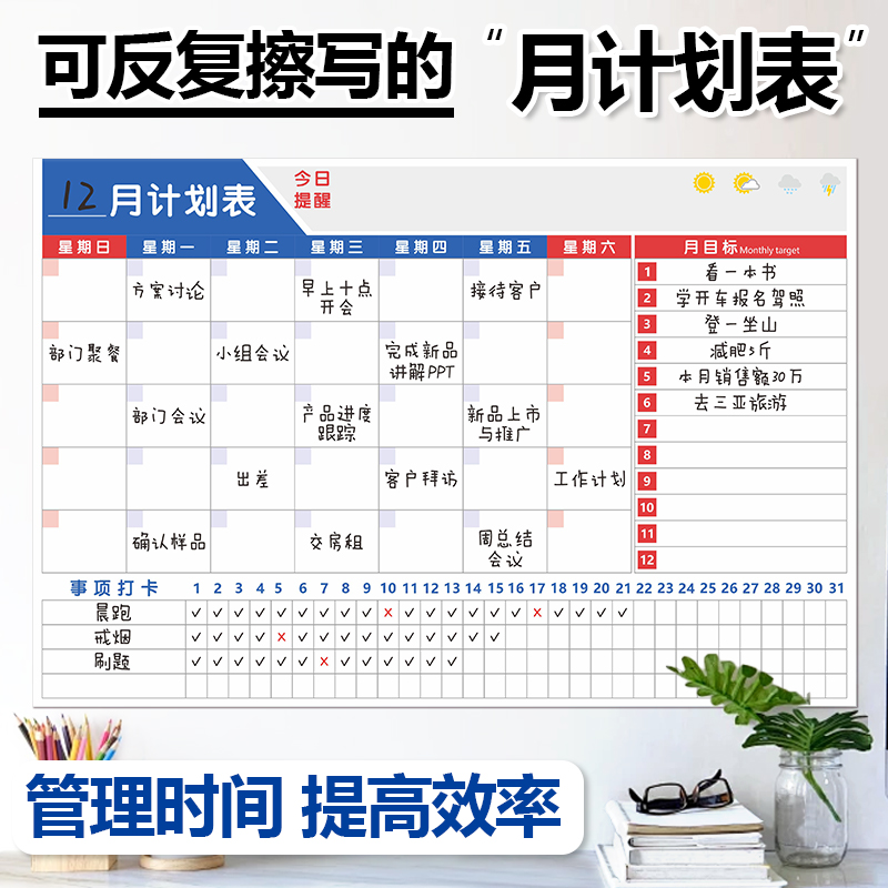 月度办公车间工作计划表白板墙贴