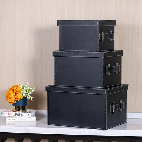 皮质带盖样板房包包整理箱多功能