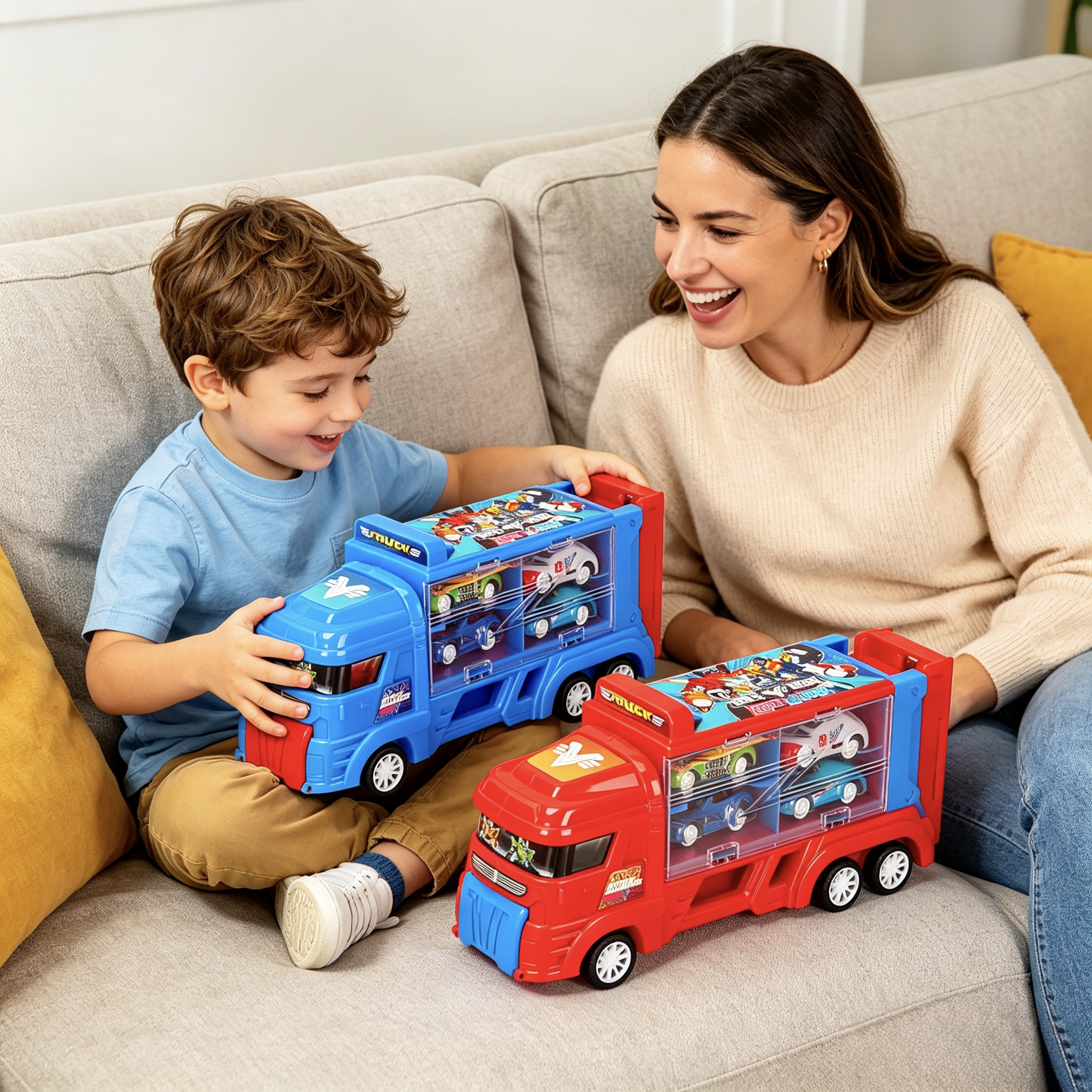 爆款火热儿童惯性回力滑行宝宝益智收纳弹射货柜卡车玩具车礼物新