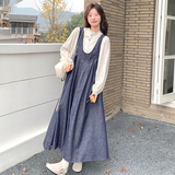 俏皮减龄牛仔背心连衣裙2025早春新款流行学院风百搭衬衫，女装连衣裙，2D082
