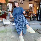 韩系气质减龄牛仔拼接连衣裙女2025春秋季新款法式收腰显瘦长裙子，女装连衣裙，2D082