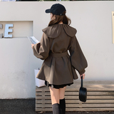韩系咖色娃娃领风衣外套女春秋2025新款高级感超好看休闲中长大衣，女装短外套，2D082