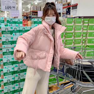 韩版短款立领减龄羽绒服女2023冬季新款加厚显瘦面包服白鸭绒外套图片