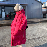 独特超好看玫红色连帽中长款羽绒服女冬2025高级小众加厚保暖外套，女装羽绒服，2D082
