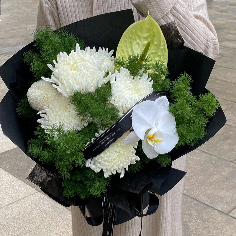 清明节白黄菊花束蝴蝶兰鲜花速递同城北京奠仪扫墓上坟悼念祭祖