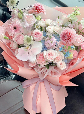 混搭鲜花速递同城北京粉红雪山玫瑰花束花店紫罗兰生日配送花FH02