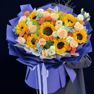 原创鲜花速递同城北京向日葵花束花店橙色芭比生日配送花小时达