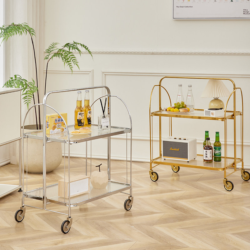中古可折叠小推车客厅移动沙发置物架玻璃小边几网红ins推车餐车