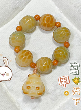 富甲天下龟壳雕刻菩提手串学生绕指柔盘玩布偶兔吊坠文玩佛珠手捻